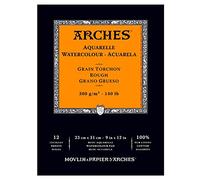 ARCHES 23 x 31 cm 300 GSM Rough Grain Short Side Glued Pad Watercolour Paper - Natural White (Pack of 12 Sheets)