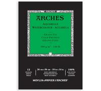 ARCHES 26 x 36 cm 300 GSM Cold Pressed Short Side Glued Pad Watercolour Paper - Natural White (Pack of 12 Sheets)