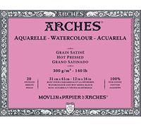 ARCHES 31 x 41 cm 300 GSM Hot Pressed Glued on 4 Sides Block Watercolour Paper - Natural White (Pack of 20 Sheets)