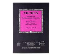 ARCHES A1795099 Aquarelle 100% Satin 300g Glued Pad A3 12 Sheets, White Natural