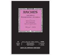 ARCHES A1795099 Aquarelle 100% Satin 300g Glued Pad A3 12 Sheets, White Natural