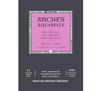 Arches Watercolor Pad Aquarelle 100% Satin 300g A4 12 Sheets Natural White