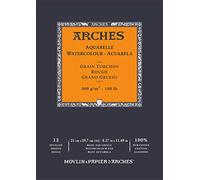 ARCHES A1795101 Aquarelle 100% Thick 300g A4 Glued Pad 12 Sheets Natural White, Grey