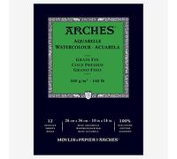 ARCHES 26 x 36 cm 300 GSM Cold Pressed Short Side Glued Pad Watercolour Paper - Natural White (Pack of 12 Sheets)