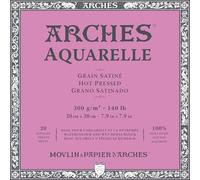 Arches Aquarelle Pad 20 Sheets 20 x 20 Glued 4 Sides 300 g/m² Satin Grain Natural White 4 Edges, 8" x 8" - 20 x 20 cm, A1795071