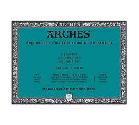ARCHES Aquarelle - Pad of 10 Sheets 26 x 36 cm Glued 4 Sides - 640 g/m² - Satin Grain, Natural White, 4 Free Edges