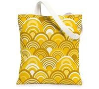 Arches Canvas Tote Bag for Women, Modern Geometric Waves Curves Summer Yellow Washable Reusable Market Tote Bag Ideas for Family Friends Colleagues Reading Loves 13x15 Inch