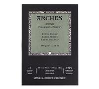 ARCHES Dessin Pure White 100% Fine 180g Glued Pad 26x36 16 Sheets, COTTON, 26 x 36 x 1 cm