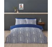 Rapport home Double Duvet Cover Set Premium Polycotton Arches Geometric Design Blue and White Minimalist 3PC Non-Iron Luxury Bedding Set with Snap Closure
