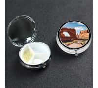 Arches National Park Entrance Pill Box 3 Compartment Round Portable Pill Case for Pocket or Purse Pill Holder Weekly Pill Organizer Decorative Metal Medicine Vitamin Organizer Travel Gift