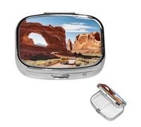 Arches National Park Entrance Square Metal Pill Box 2 Compartment Cute Travel Pill Organizer Case Portable Medicine Vitamin Organizer Pill Case for Women Men Travel Unique Gift