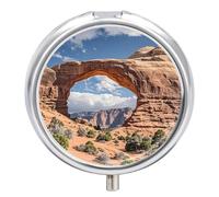Arches National Park Pill Box 3 Compartment Travel Pill Organizer 3 Times A Day Cute Mini Pill Case for Purse & Pocket Portable Metal Medicine Box with Mirror Round Daily Medicine Vitamin Container
