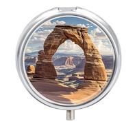 Arches National Park Pill Box,3 Compartments Round Small Pills Case Moisture-Proof Portable Pill Container for Travel Vitamins Fish Oil Supplements