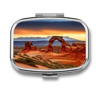 Arches National Park Pill Organizer with 2 Compartments Portable Pill Container Small Pill Box for Purse Travel Essentials Metal Pill Case Mini Medicine Container for Daily Use