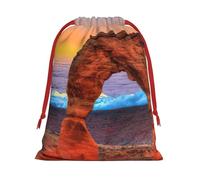 Arches National Park Print Christmas Drawstring Gift Bags, Xmas Holiday Fabric Gift Wrapping Bag For Party, Size-L
