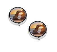 Arches National Park Print pilldispenser, Round Organizer, 3 Compartment Small Case for Purse & Pocket, Portable Medicine Box for Travel