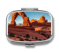Arches National Park-Standard Pill Box - 2 Compartment Travel Pill Organizer with Small Mirror, Portable Pillcase for Pocket & Purse, Cute Square Medicine Case, Weekly Medicine Container