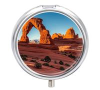 Arches National Park-standard Pill Box Travel Pill Organizer 3-Compartment with Mirror Design Portable Round Medicine Case for Vitamins, Jewelry & Essentials Durable Pocket Pillcase for Purse, Camping
