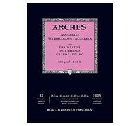 Arches Watercolor Paper Block – 300 gsm Hot-Pressed A3 (29.7 x 42 cm) Wood, White, 12 sheets