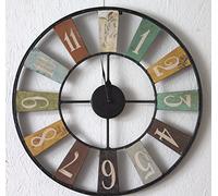 Archie Handmade Reclaimed Metal Wall Clock Metal Painted Colored Numerals Industrial Style for Bedroom Living Room Lounge Decor