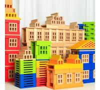 Archimedes Wooden Building Blocks for Kids,City blocks | Open-Ended Construction Toy - 300pcs STEM Building Set (L/M/S) for Toddlers Ages 3+ (- Small 4.7" Blocks (300pcs) - Natural Pine)