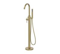Architeckt® Avellino Bathroom Freestanding Bath Shower Mixer Tap Handset Hose Attachment Round Single Lever Handle for Bathtub Modern, Brushed Brass
