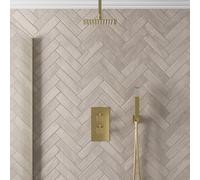 Architeckt® Bathroom Thermostatic Mixer Shower with Square Rainfall Drencher Head, Handset & Concealed Valve Twin Outlet Ceiling Mounted Modern, Brushed Brass