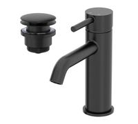 Architeckt® Boden Bathroom Cloakroom Basin Sink Mixer Tap and Waste Set Deck Mounted Round Single Lever Handle Modern, Matt Black