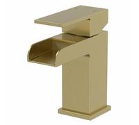 Architeckt® Dakota Bathroom Waterfall Basin Sink Mixer Tap Modern Mono Square Single Lever Handle Faucet for Sinks, Brushed Brass