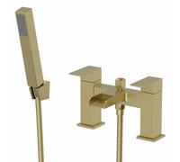 Architeckt® Dakota Bathroom Waterfall Bath Shower Mixer Tap Handset Hose Attachment Square Twin Lever Handle for Bathtub Modern, Brushed Brass