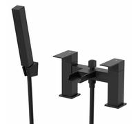 Architeckt® Dakota Bathroom Waterfall Bath Shower Mixer Tap Handset Hose Attachment Square Twin Lever Handle for Bathtub Modern, Black