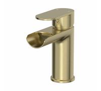 Architeckt® Edsberg Bathroom Waterfall Basin Sink Mixer Tap Modern Mono Round Single Lever Handle Faucet for Sinks, Brushed Brass