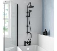 Architeckt® Edsberg Round Waterfall Bath Filler Mixer Tap with Shower System Modern Riser Rail Kit Dual Outlet Rainfall Shower Heads Handset, Black