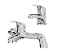 Architeckt® Essentials Bathroom Bath Filler Mixer Tap and Basin Tap Set Deck Mounted Round Single Lever Handle Modern, Chrome