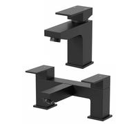 Architeckt® Ibbardo Bathroom Bath Filler Mixer Tap and Basin Tap Set Deck Mounted Square Twin Lever Handle Modern, Matt Black