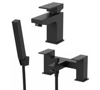 Architeckt® Ibbardo Bathroom Bath Shower Mixer Tap and Basin Tap Set Deck Mounted Square Twin Lever Handle Modern, Matt Black