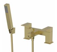 Architeckt® Ibbardo Bathroom Bath Shower Mixer Tap Handset Hose Attachment Square Twin Lever Handle for Bathtub Modern, Brushed Brass