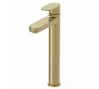 Architeckt® Lund Bathroom High Rise Basin Sink Mixer Tap for Countertop Modern Mono Round Single Lever Handle Faucet for Sinks, Brushed Brass