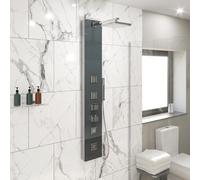 Architeckt® Luxury Thermostatic Shower Tower Column Panel, Three Function 3-in1 System with Rainfall Head Handset 4 Body Jets Showers Square, Grey Glass