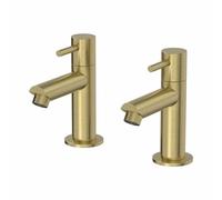 Architeckt® Malmo Bathroom Basin Sink Pillar Tap Pair Modern Round Single Lever Handle Faucet Taps for Sinks, Brushed Brass