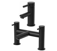 Architeckt® Malmo Bathroom Bath Filler Mixer Tap and Basin Tap Set Deck Mounted Round Twin Lever Handle Modern, Matt Black