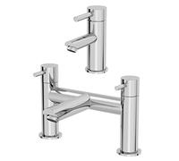 Architeckt® Malmo Bathroom Bath Filler Mixer Tap and Basin Tap Set Deck Mounted Round Twin Lever Handle Modern, Chrome