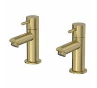 Architeckt® Malmo Bathroom Bath Pillar Tap Set Pair Round Single Lever Handle for Bathtub Modern, Brushed Brass