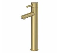 Architeckt® Malmo Bathroom High Rise Tall Basin Sink Mixer Tap for Countertop Modern Mono Round Single Lever Handle Faucet for Sinks, Brushed Brass