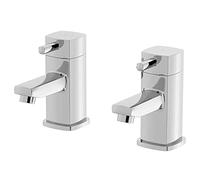 Architeckt® Misa Bathroom Basin Sink Pillar Tap Pair Modern Square Single Lever Handle Faucet Taps for Sinks, Chrome