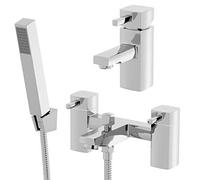 Architeckt® Misa Bathroom Bath Shower Mixer Tap and Basin Tap Set Deck Mounted Square Twin Lever Handle Modern, Chrome