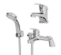 Architeckt Modern Bathroom Curved Basin Sink Mono Mixer Tap and Bath Shower Mixer Tap Set with Shower Handset and Hose Attachment Chrome