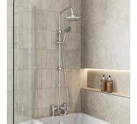 Architeckt® Round Waterfall Bath Shower System Mixer Shower Tap with Modern Square Riser Rail Kit Dual Rainfall Shower Heads Handset