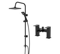 Architeckt® Square Waterfall Bath Shower System Mixer Shower Tap with Modern Square Riser Rail Kit Dual Rainfall Shower Heads Handset, Black