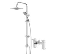 Architeckt® Square Waterfall Bath Shower System Mixer Shower Tap with Modern Square Riser Rail Kit Dual Rainfall Shower Heads Handset, Chrome